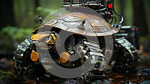 Close Up of A Robotic Sea Turtle On The Forest Blurry Background