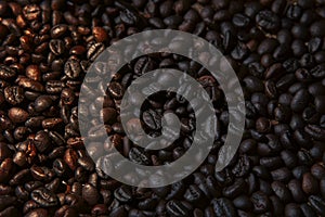 Close up robusta coffee bean roasted in old tradition style