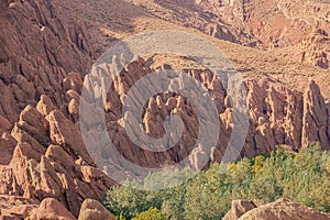 Close up of a rock formation shaped like monkey fingers at Ait Ouglif