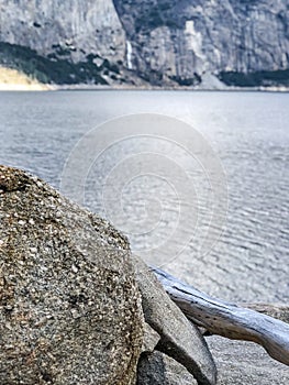 Close up Rock and Hetch Hetchy waterfall