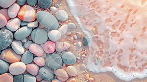 Close Up of Rocks on a Beach Next to the Ocean. Generative AI