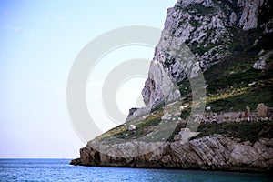 Close-up of the rocky wall of the coast at Cap Croisette, Parc National des Calanques, Marseille, France