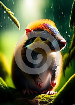 Close up of a rodent in a rainy jungal - Ai Generated Image.