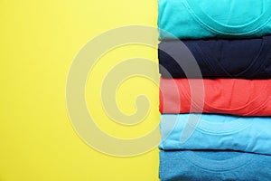Close up of rolled colorful clothes