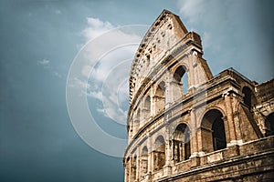 Close up on Roman colloseum in Rome, Italy,