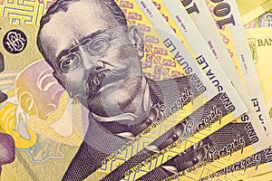 Close up Romanian currency note, LEI or LEU, Romania photo