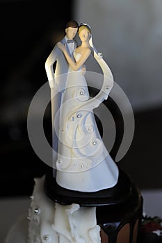 Close up of romantic and delicate wedding cake topper photo
