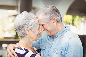 Close-up of romantic senior husband embracing wife
