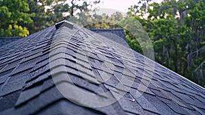 A close up of a roof with a black shingle