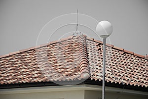 Close up of roofing tiles. Roof of new house. Roof tiles background