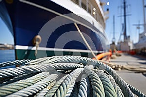 close-up: rope of a cruise ship fastened to a dock