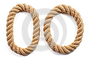 Close up of length of rope forming letter O, isolated on white background photo
