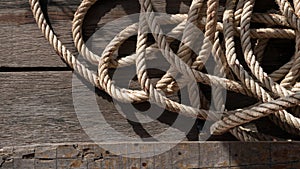 Close-up of rope and old woody for copy space