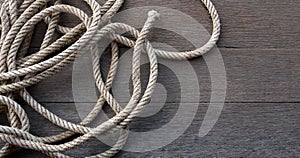 Close-up of rope and old woody for copy space