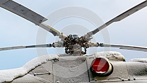 Close-up of the rotor mechanism of a helicopter in frost