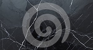 Close up of rough black marble surface with white veins creating depth