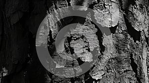 A Close-Up of Rough Tree Bark Texture in Black and White