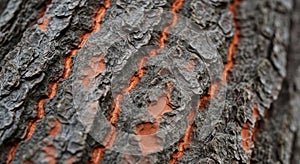 Close-Up of Rough Tree Bark Texture with Orange and Brown Tones