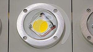 Close-up round cree led chip in the metal frame. photo