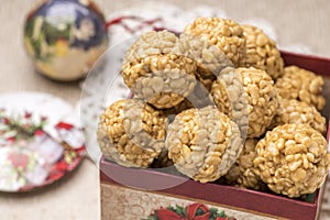 Close up of round rice krispie treats