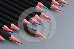 Close-up of a row of colored pencils