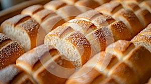 Close-up of a Row of Crusty, Golden Brown Bread Rolls