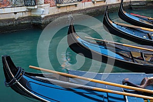 Close Up of Row of Gondolas in Venice, Italy