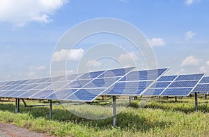Polycrystalline silicon solar cells or photovoltaic cells in solar power plant station photo