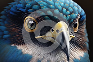 close-up of royal bird's eye, with its piercing gaze looking straight at the camera