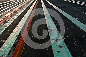 close-up of runway tarmac texture and painted lines