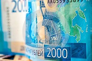 Close-up Russian rubles background