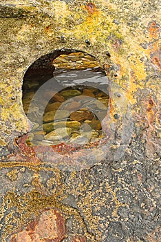 Close up of the rusted hull of steam trawler Sheraton.. Hunstanton, Norfolk.