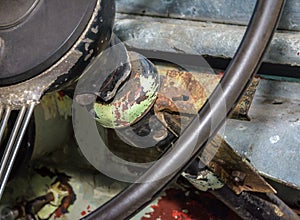 Close up of Rusted Vintage Steering Wheel