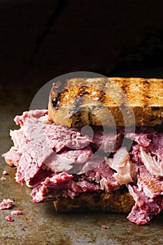 Rustic american corned beef sandwich