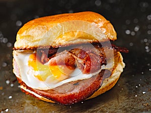 Rustic bacon egg breakfast sandwich bun