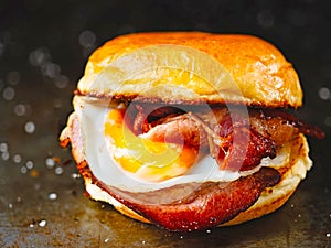 Rustic bacon egg breakfast sandwich bun