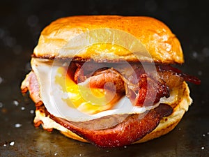 Rustic bacon egg breakfast sandwich bun