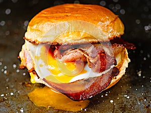 Rustic bacon egg breakfast sandwich bun