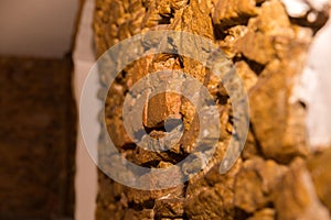 Close-up of rustic brick and stone wall texture
