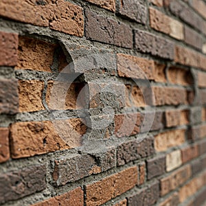 Close-up of a rustic brick wall showing an irregular, textured pattern of reddish-brown