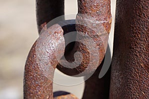 Close up of rusting chain links