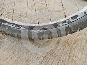 close up of a rusty bicycle rim