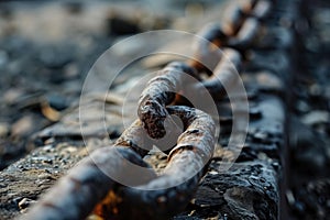 Close-up of Rusty Chain Links on Rocky Surface, AI Generated