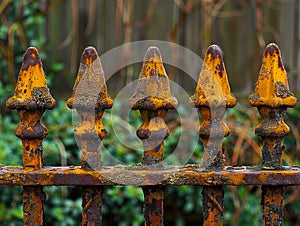 A close up of a rusty fence