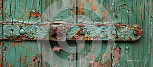 Close-Up of Rusty Green Door With Rivets