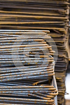 Close-up of Rusty High Tensile Deformed Steel Bar