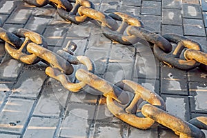 Close up rusty metal chains