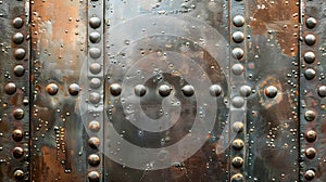 Close up of rusty metal plate with rivets