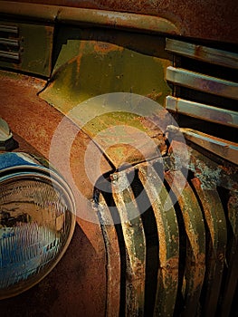 Close-up of a rusty old-fashioned vintage truck