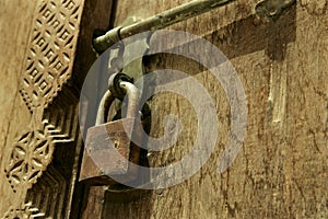 Close up of Rusty Padlock on Arab door